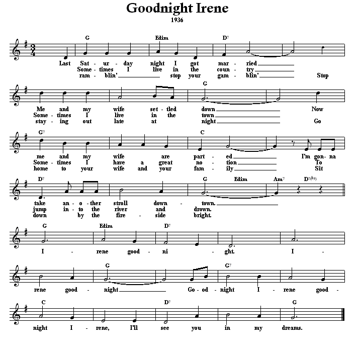 Goodnight irene sheet music free