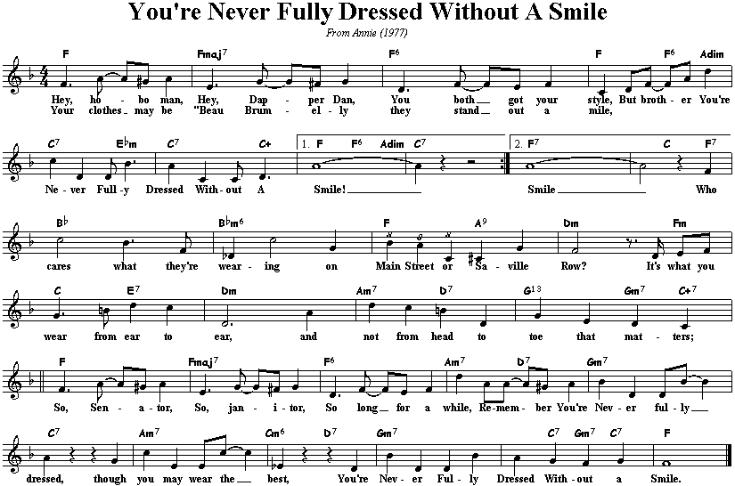 lyrics to never fully dressed without a smile